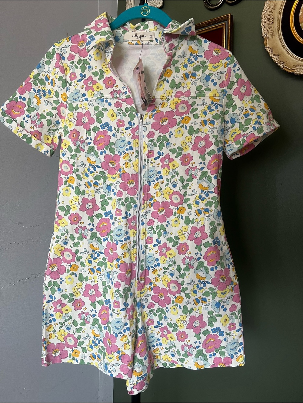 Floral Zip-Front Romper in Pink & Yellow - Women
